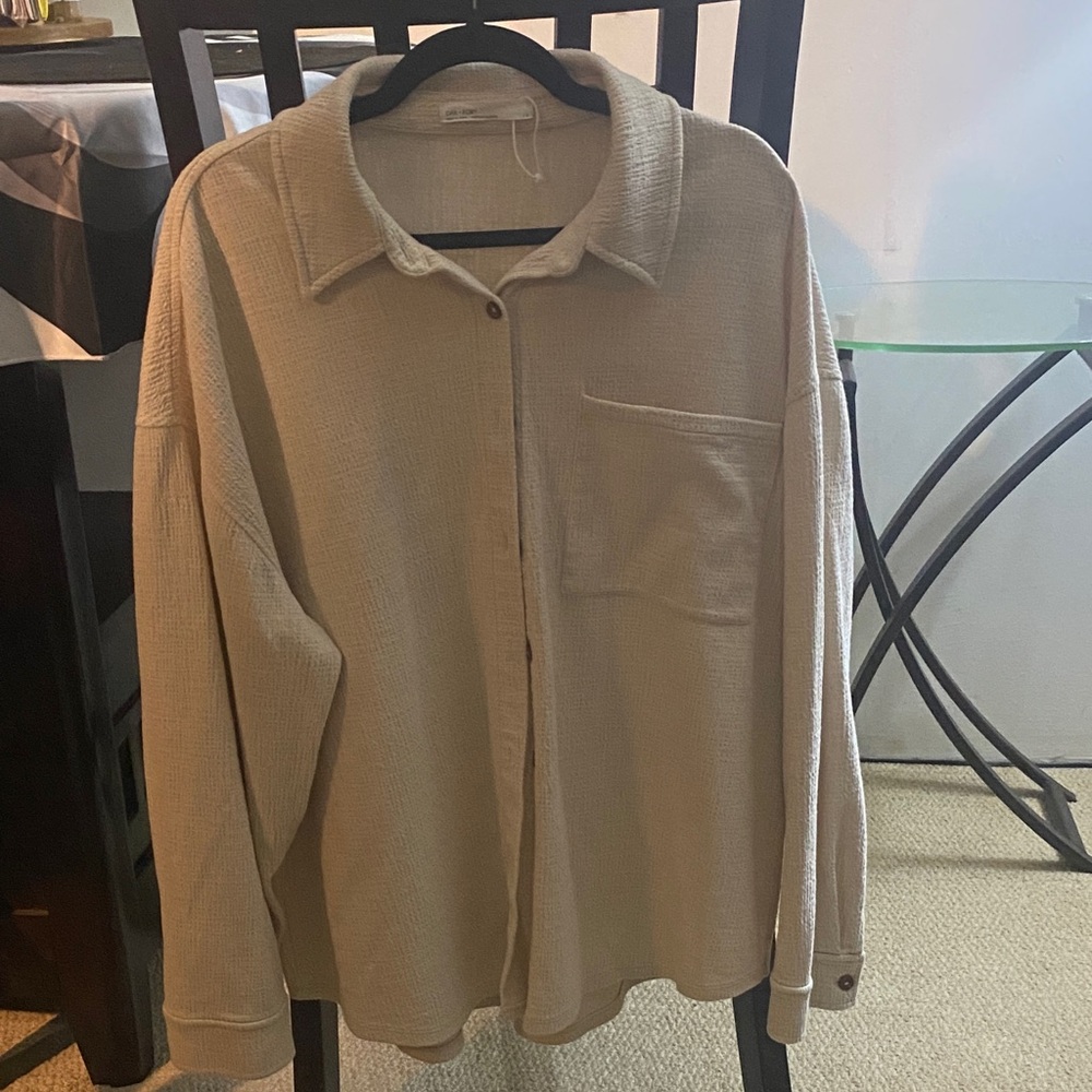 OAK + FORT Cream Textured Shirt Jacket